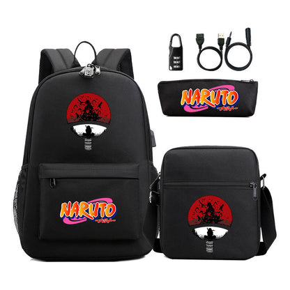 Naruto Usb Password Lock Youth Student Backpack Three Piece Set Backpack Set
