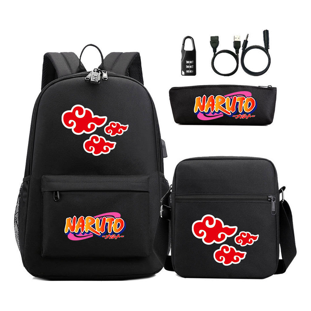 Naruto Usb Password Lock Youth Student Backpack Three Piece Set Backpack Set