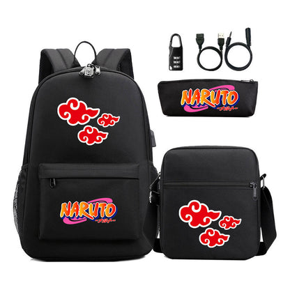 Naruto Usb Password Lock Youth Student Backpack Three Piece Set Backpack Set