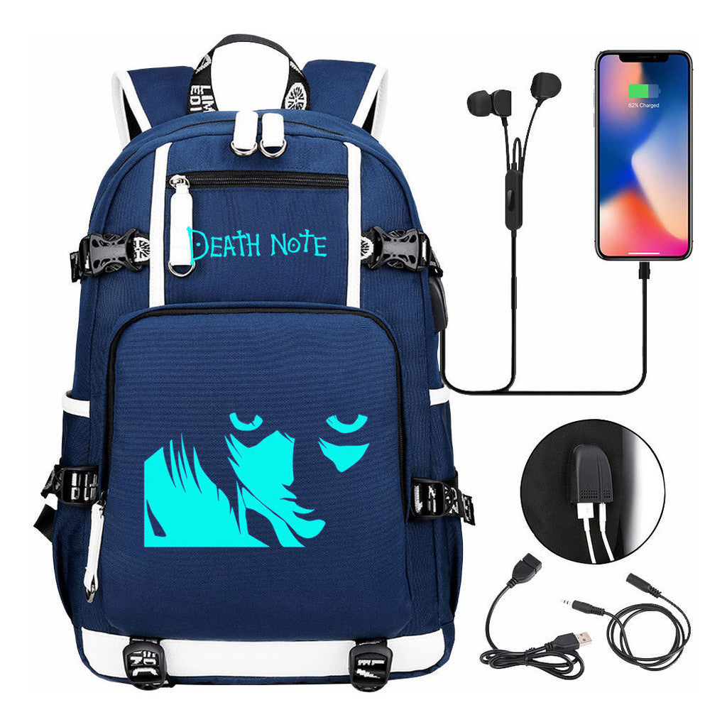 Blue Night Light Death Note Usb Youth Student School Bag Men's And Women's Leisure Travel Backpack