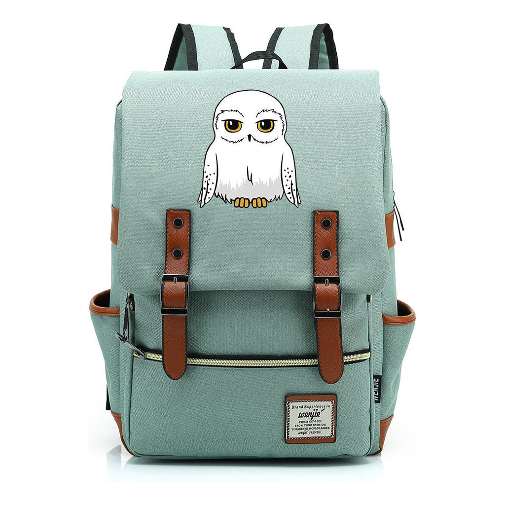 Cartoon White Owl Youth Student Backpack For Men And Women With Casual Belt Buckle Backpack