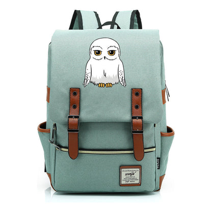 Cartoon White Owl Youth Student Backpack For Men And Women With Casual Belt Buckle Backpack