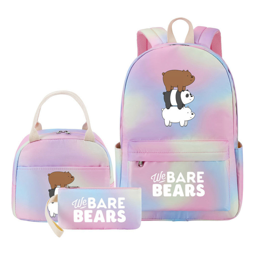 Cartoon Cute Three Bears Youth Student Girls School Bag Lunch Bag Three Piece Set Backpack Set