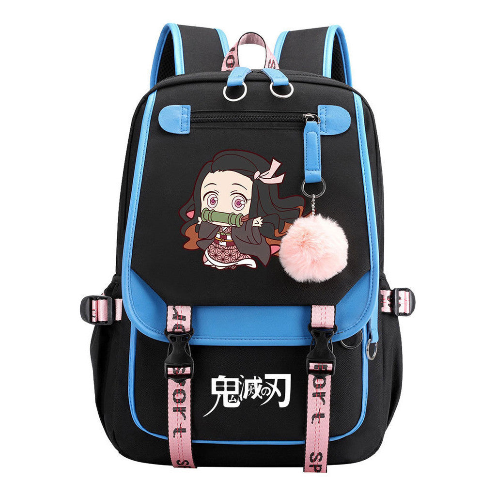 Cartoon Fashion Usb Youth Student Backpack Boy's And Girl's Leisure Ribbon Flip Backpack