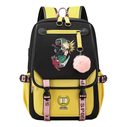 Comics My Heroes Academy Usb Student Backpack Casual Ribbon Flip Backpack