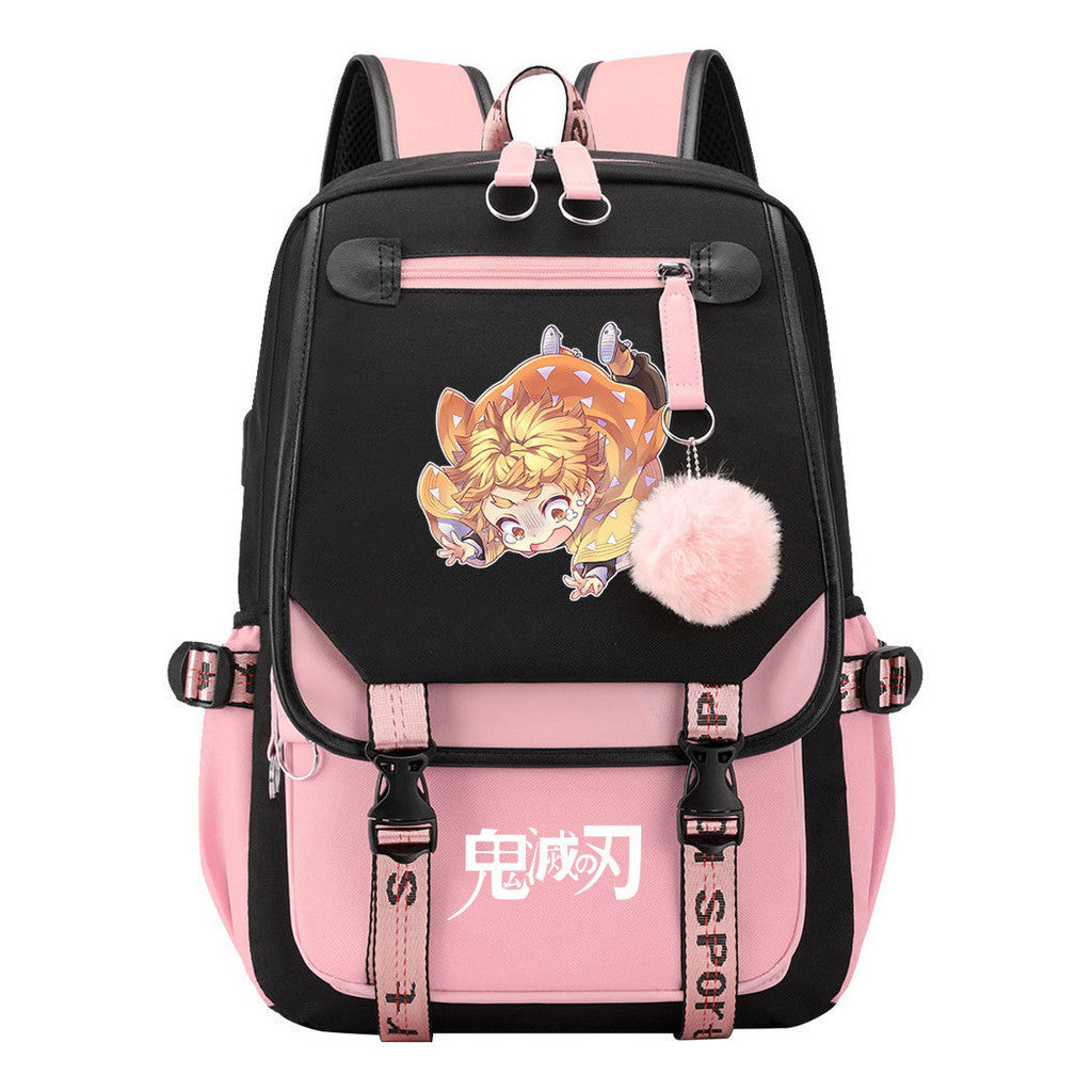 Comic Cartoon Fashion Usb Student Backpack Casual Woven Flap Backpack