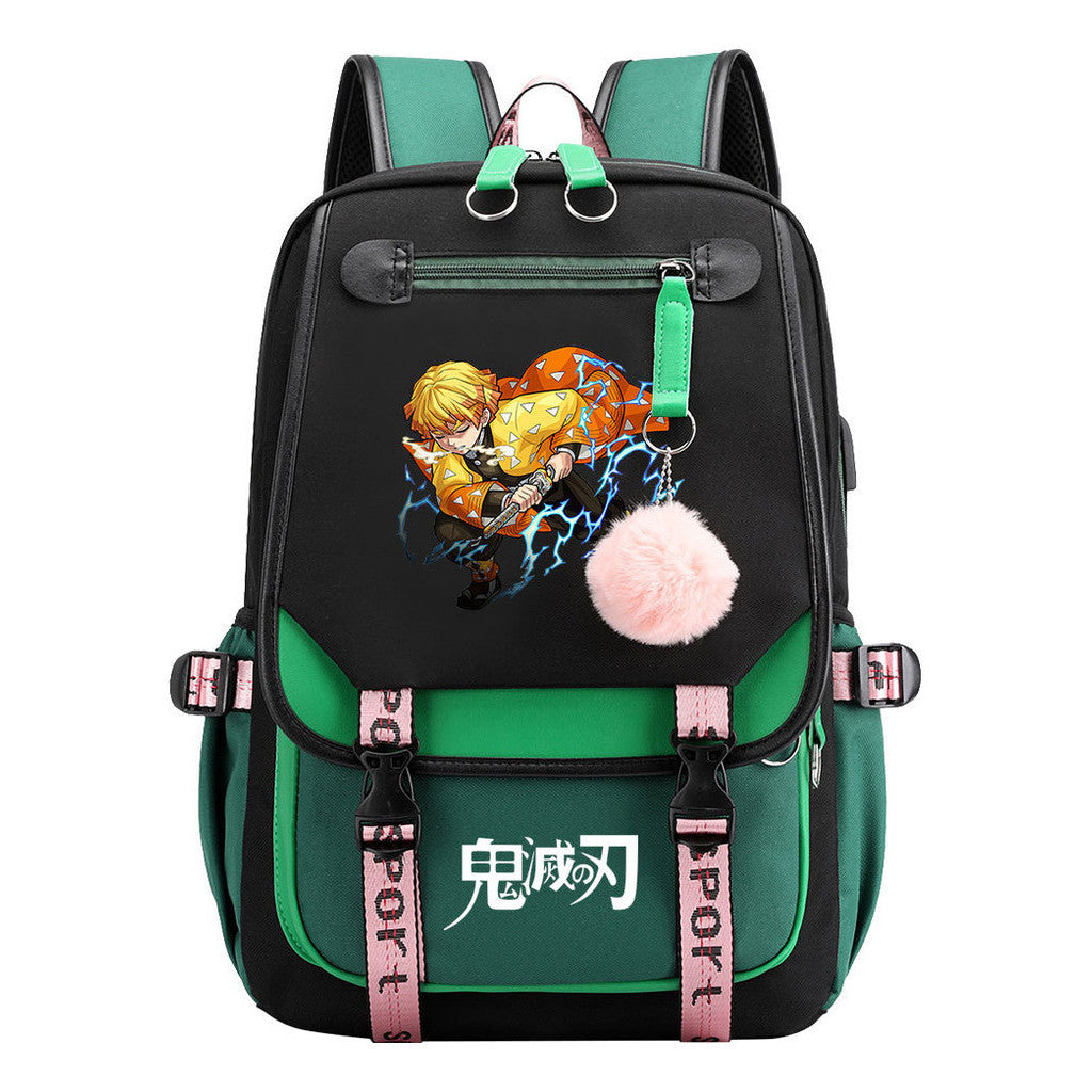 Japanese Cartoon Fashion Usb Student Backpack Casual Woven Flap Backpack