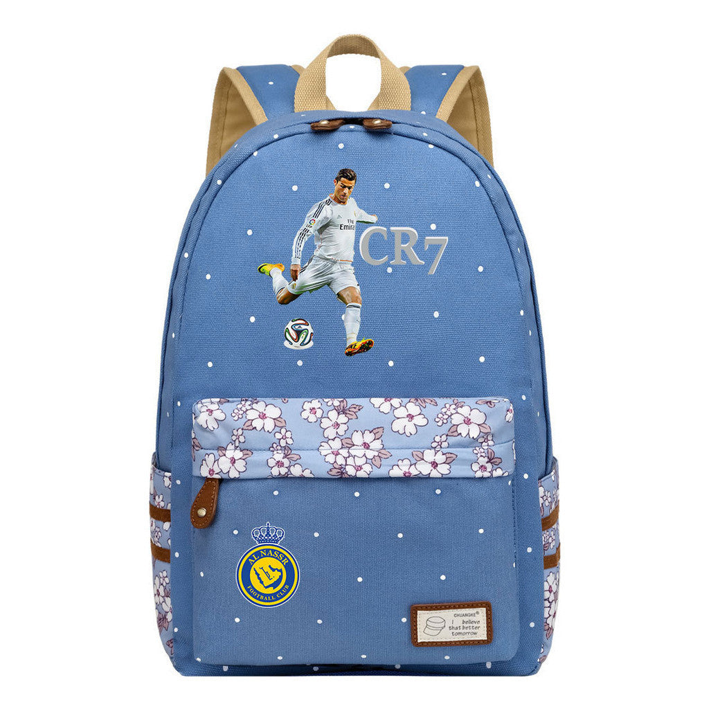 Football Star Cristiano Ronaldo Printed Student Backpack, Floral Casual Backpack