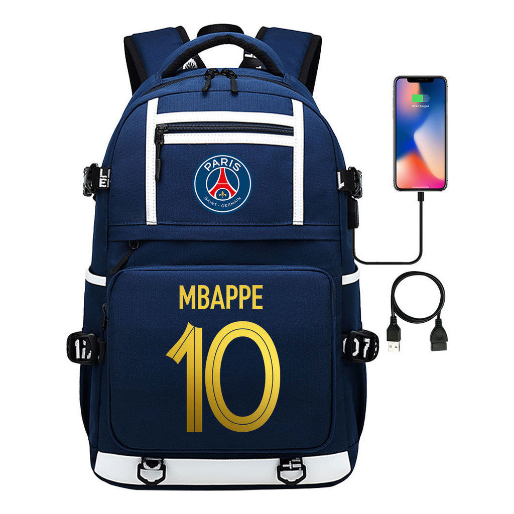 Golden Football Star Mbappe Usb Youth Student Backpack Boy's And Girl's Backpack Leisure Travel Backpack