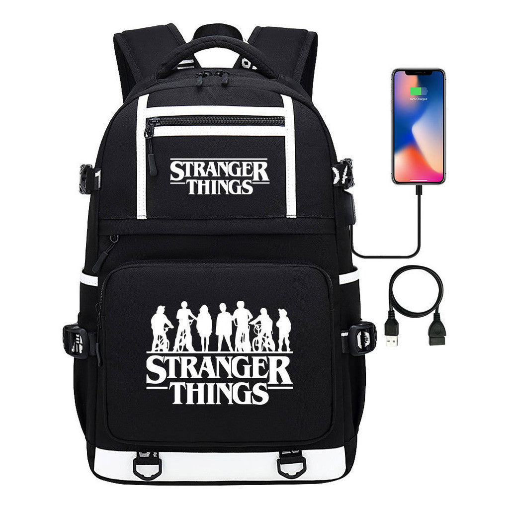 Strange Story Printed Usb Youth Student Backpack For Men And Women's Leisure Travel Backpack