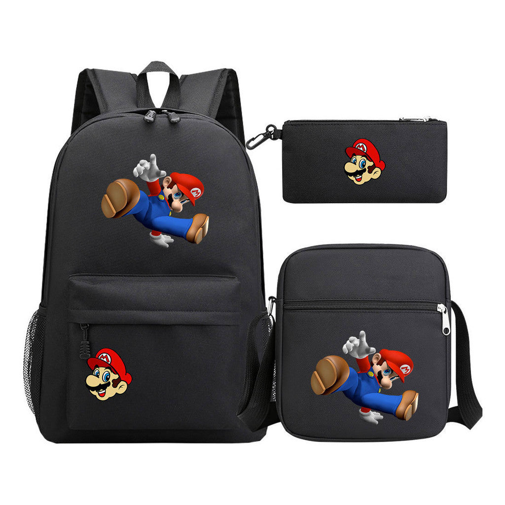 Super Mario Printed Student Backpack Three Piece Set For Men And Women's Backpack Set