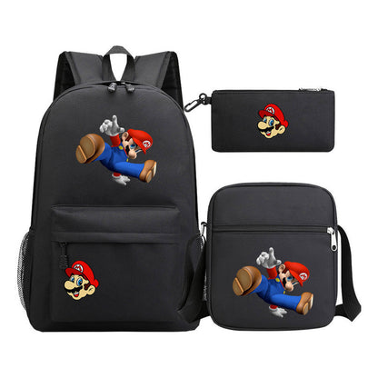 Super Mario Printed Student Backpack Three Piece Set For Men And Women's Backpack Set