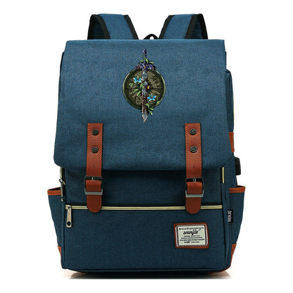 Game Tear Print Of The Kingdom Of Zelda Youth Primary And Secondary School Student Backpack Usb Men's And Women's Leisure Backpack