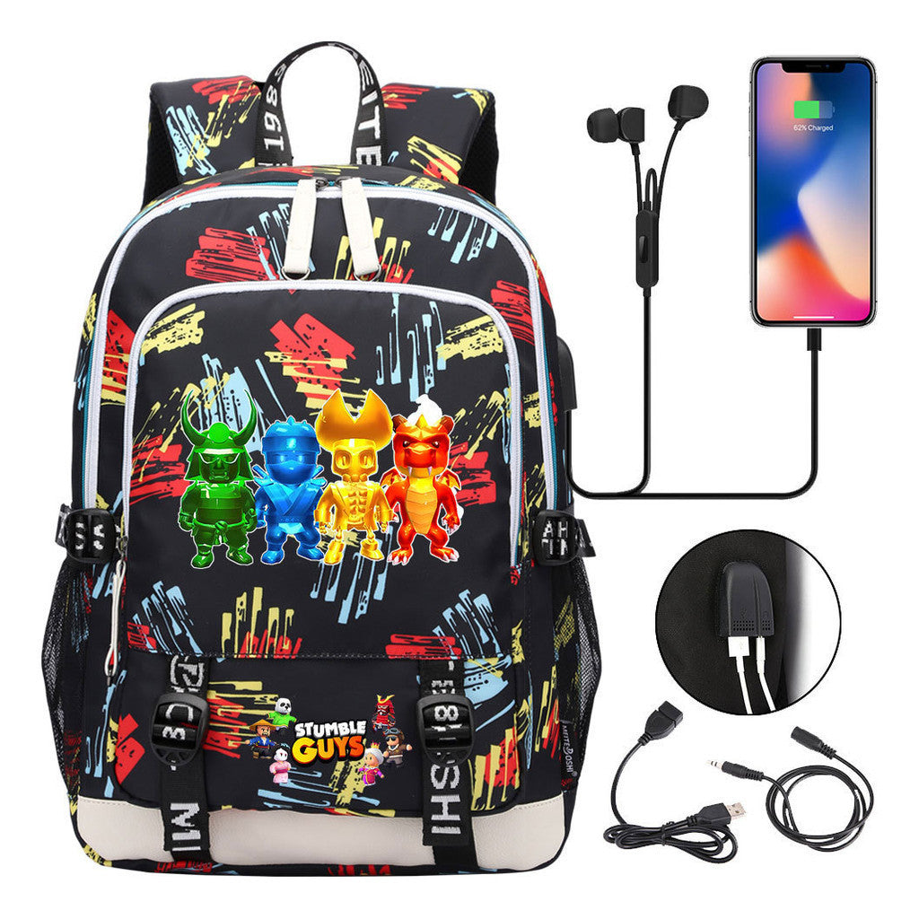 Printed Youth Student Backpack Usb Casual Backpack