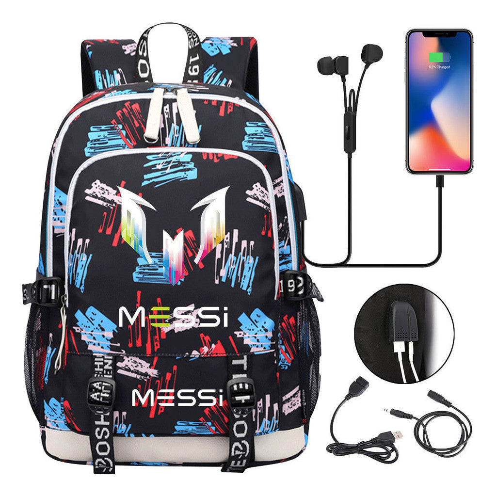 Sports Football Stars, Teenagers, Primary And Secondary School Students, Backpack Usb, Men's And Women's Leisure Backpack