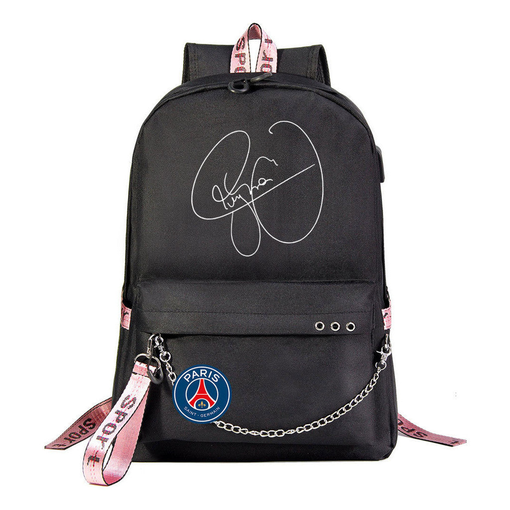 Football Star Neymar Printed Usb Youth Student Backpack For Men And Women's Leisure Travel Backpack
