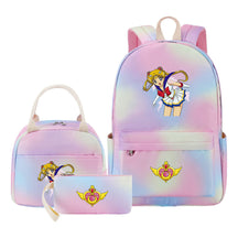 Anime Beauty Girl Warrior Girls School Bag Lunch Bag Three Piece Set Backpack Set