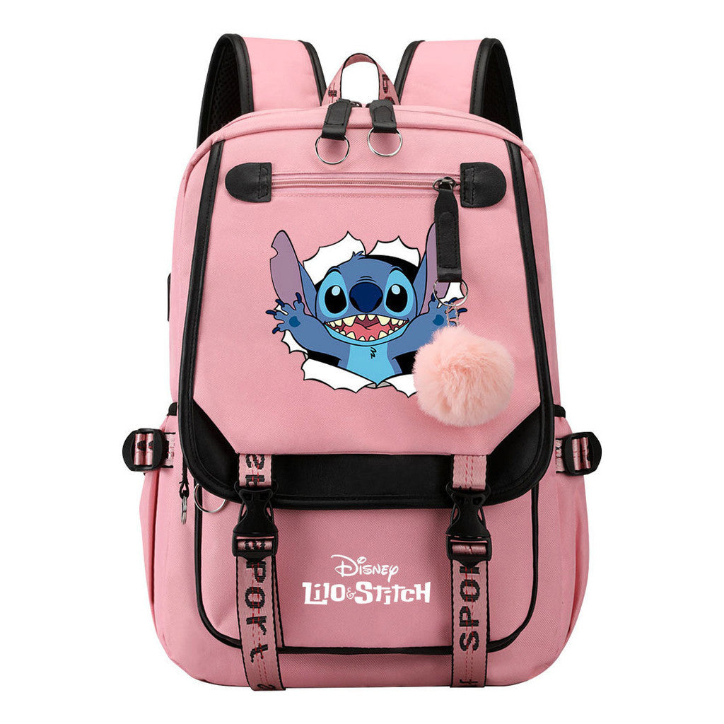 Interstellar Baby Stitch Usb Backpack For Boys And Girls Casual Woven Strap Flip Backpack