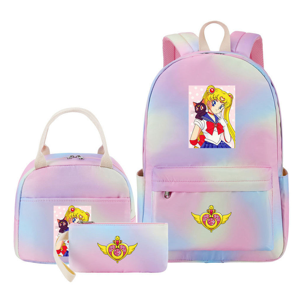 Beautiful Girl Warrior Teenage Girls Backpack Lunch Bag Three Piece Set With Backpack Cover