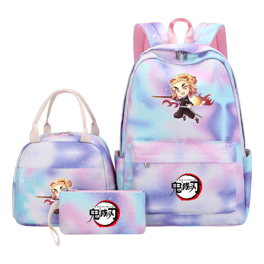 Cartoon Fashion Student Girls School Bag Lunch Bag Three Piece Set Backpack Set