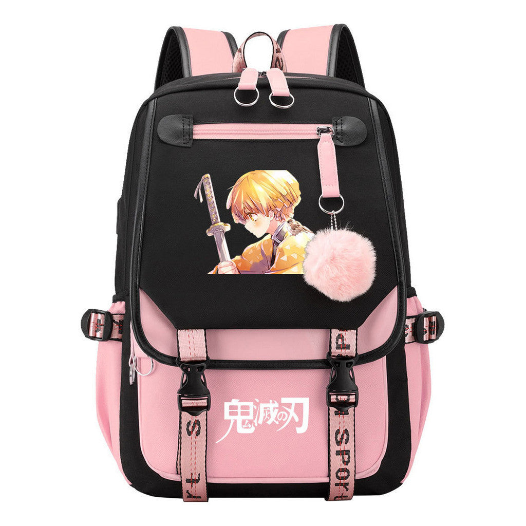 Cartoon Fashion Usb Youth School Bag For Boys And Girls Casual Ribbon Flip Backpack