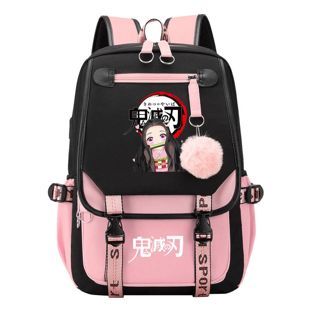Cartoon Fashion Usb Youth School Bag For Boys And Girls Casual Ribbon Flip Backpack