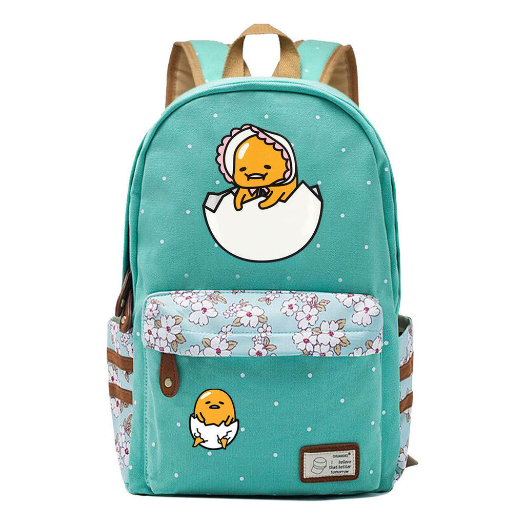 Cartoon Lazy Egg Printed Youth Student School Bag Fragmented Flower Boys And Girls Backpack