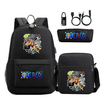 Cartoon Pirate King Usb Password Lock Youth Student Backpack Three Piece Set Backpack