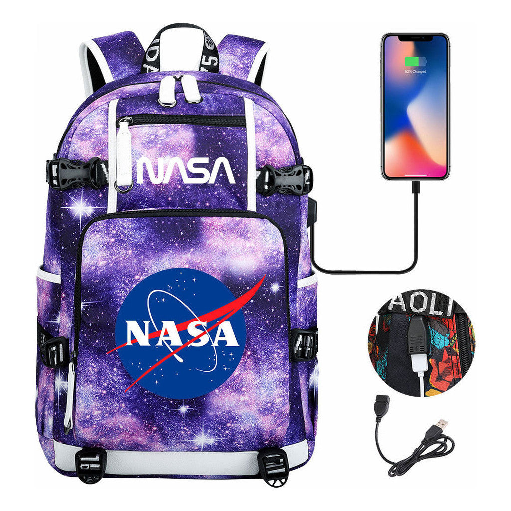 Nasa Fashion Printed Usb Student Backpack For Leisure Travel Backpack