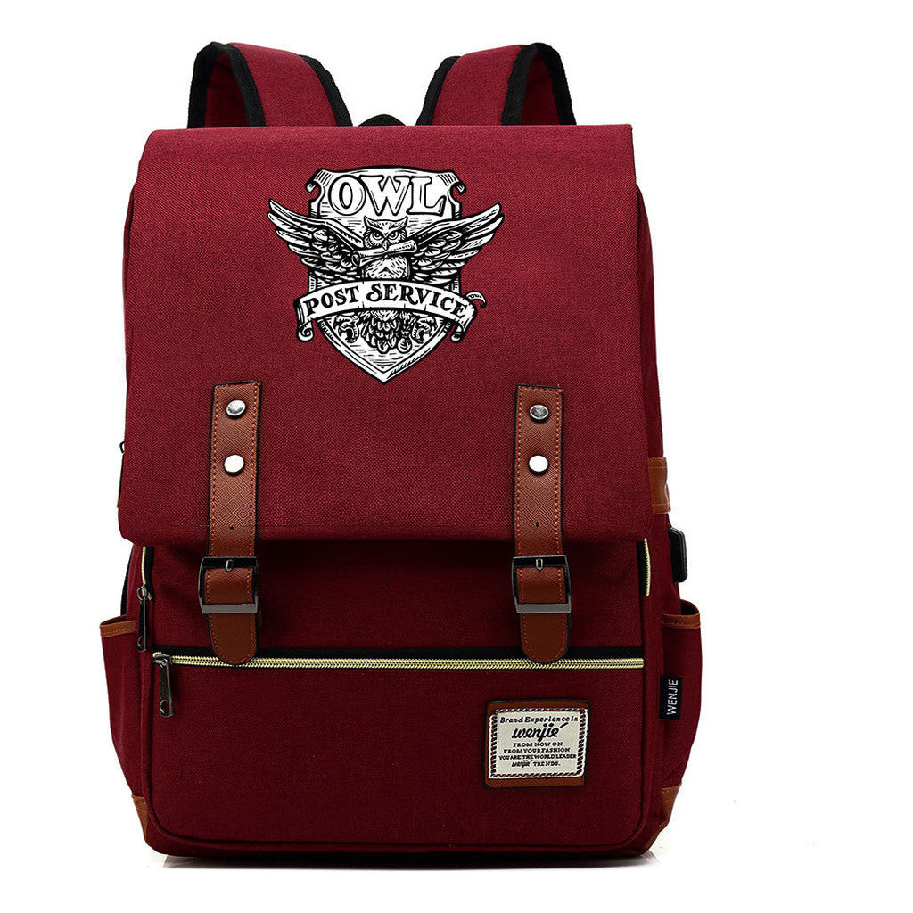 School Of Witchcraft And Wizardry Youth Student Backpack Usb Men's And Women's Leisure Belt Buckle Backpack