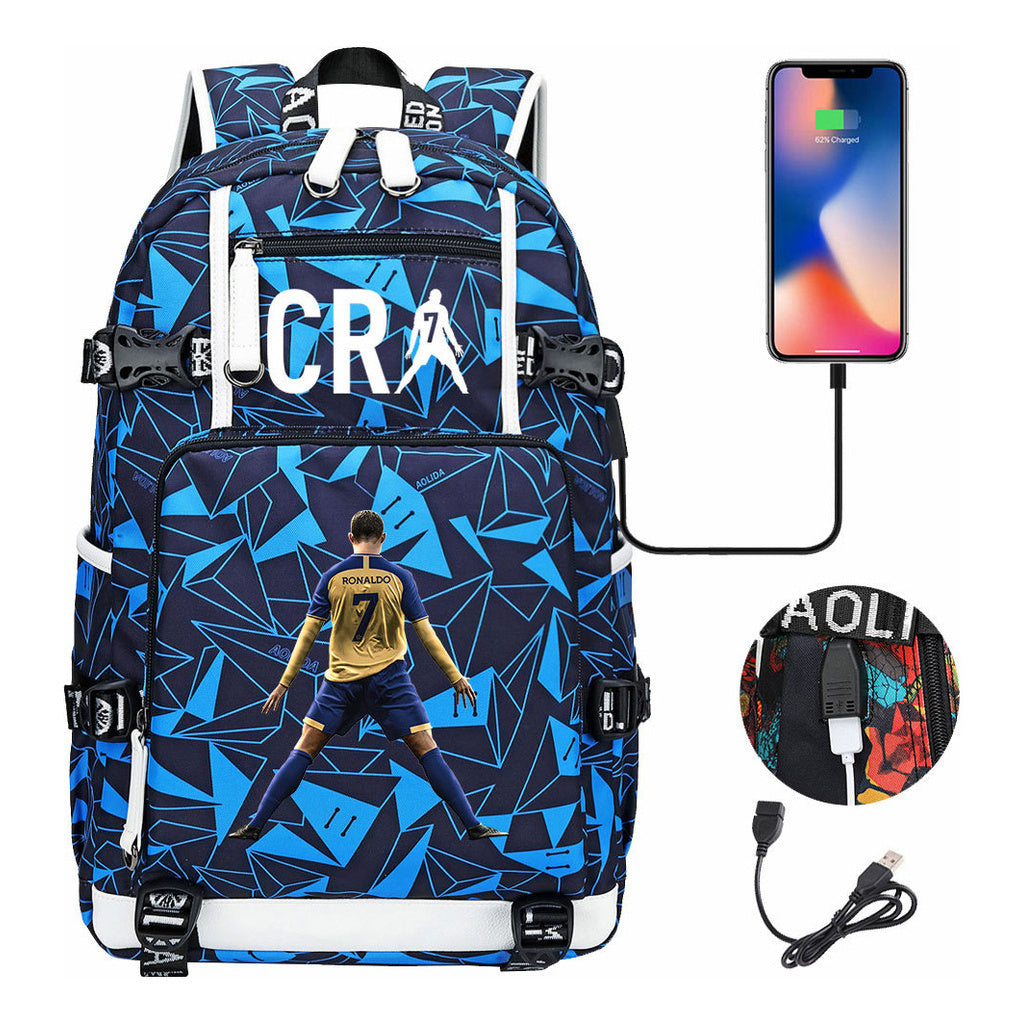 Football Star Cristiano Ronaldo Printed Youth Student Backpack Leisure Travel Backpack