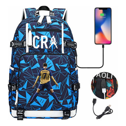 Football Star Cristiano Ronaldo Printed Youth Student Backpack Leisure Travel Backpack