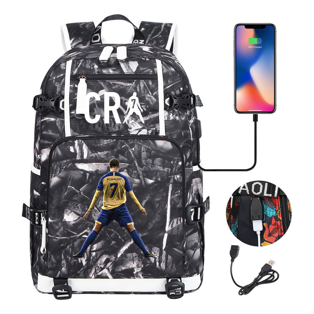 Football Star Cristiano Ronaldo Printed Youth Student Backpack Leisure Travel Backpack