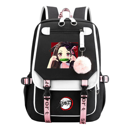 Cartoon Fashion Usb Youth Student Backpack Boy's And Girl's Leisure Ribbon Flip Backpack