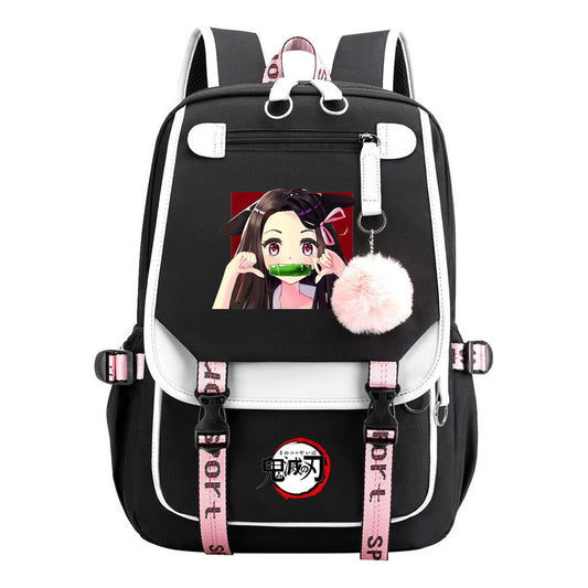 Cartoon Fashion Usb Youth Student Backpack Boy's And Girl's Leisure Ribbon Flip Backpack