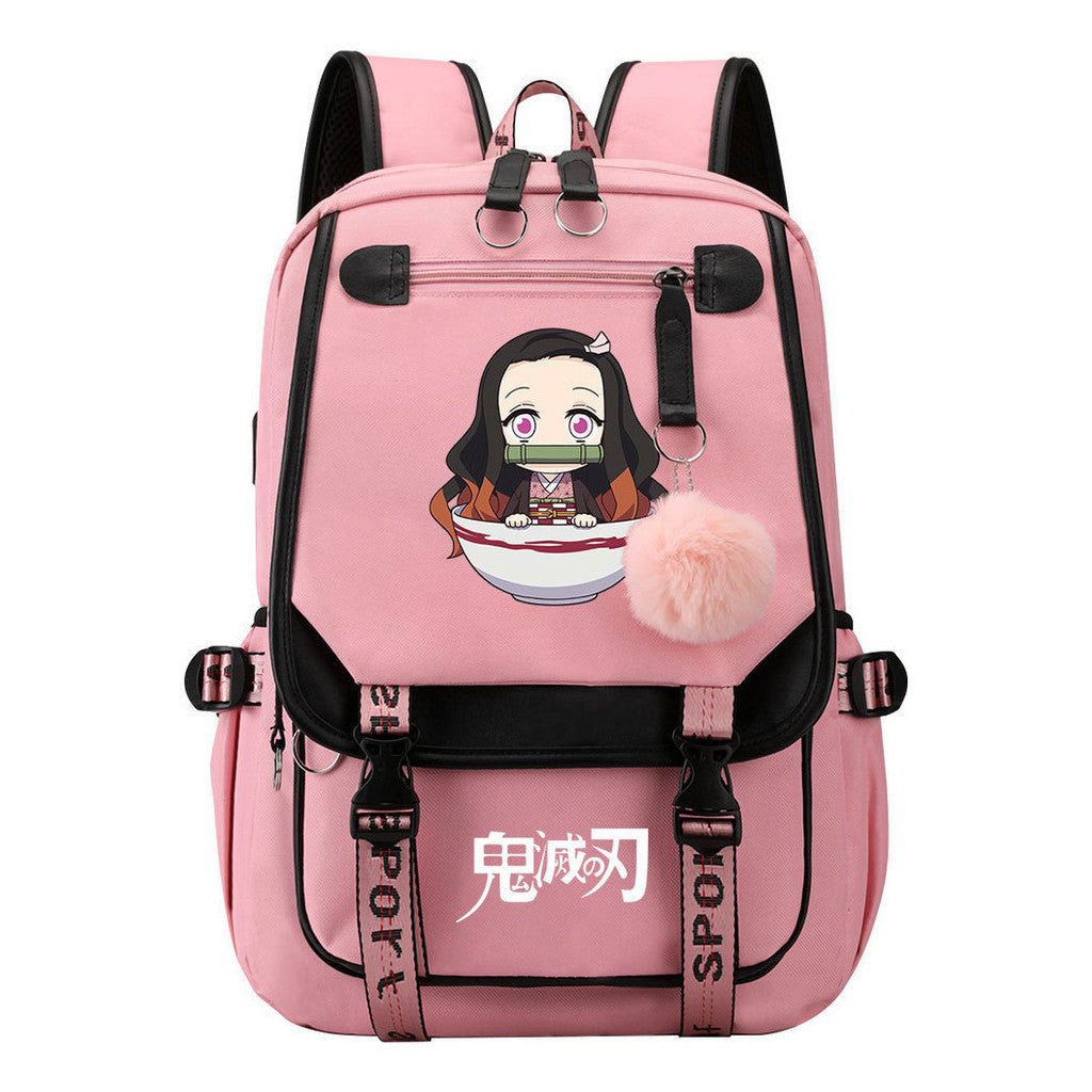 Cartoon Fashion Usb Youth Student Backpack Boy's And Girl's Leisure Ribbon Flip Backpack