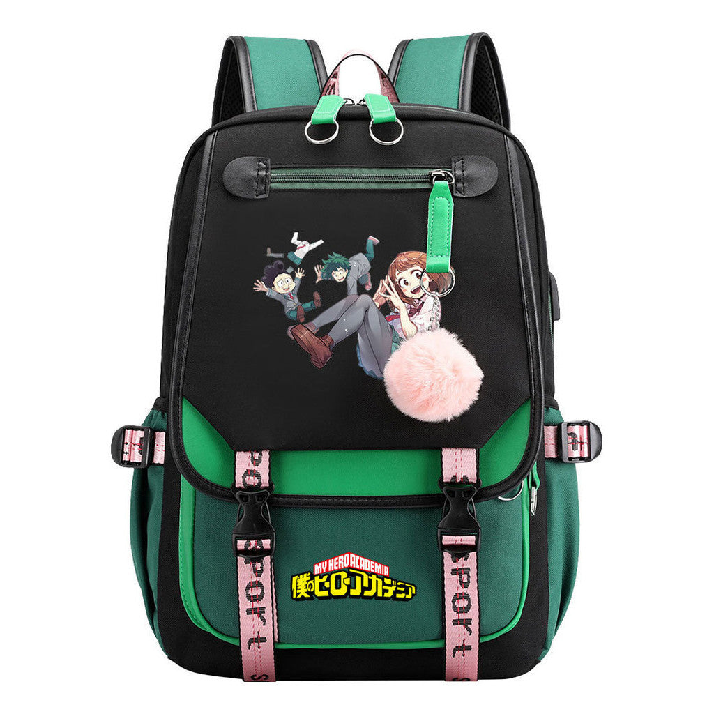 My Heroes Academy Usb Student Backpack, Casual Woven Strap Flip Back Backpack