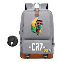 Football Star Cristiano Ronaldo Printed Usb Student Backpack For Leisure Travel Backpack