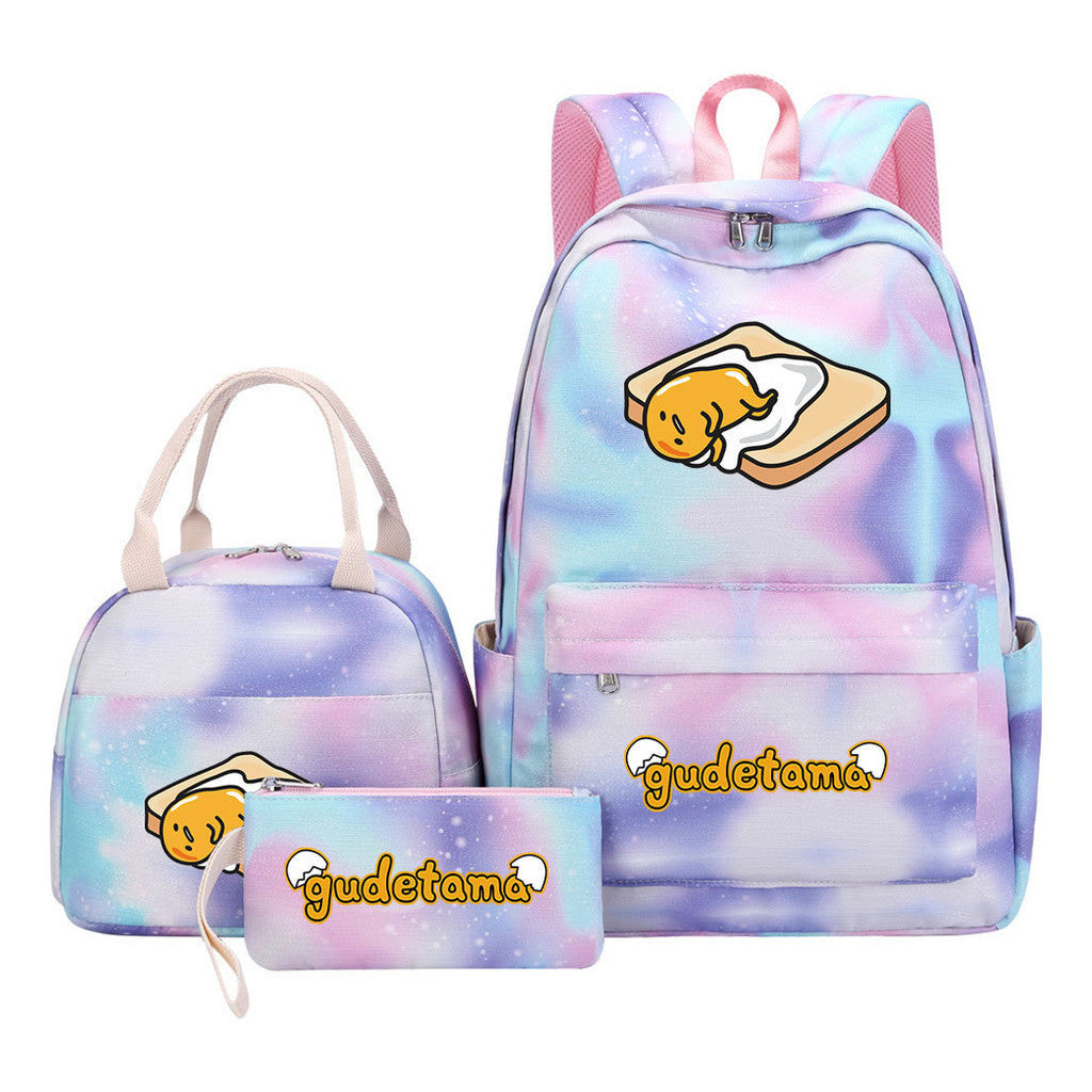 Egg Green Manga Student Girls School Bag Lunch Bag Three Piece Set Backpack Set