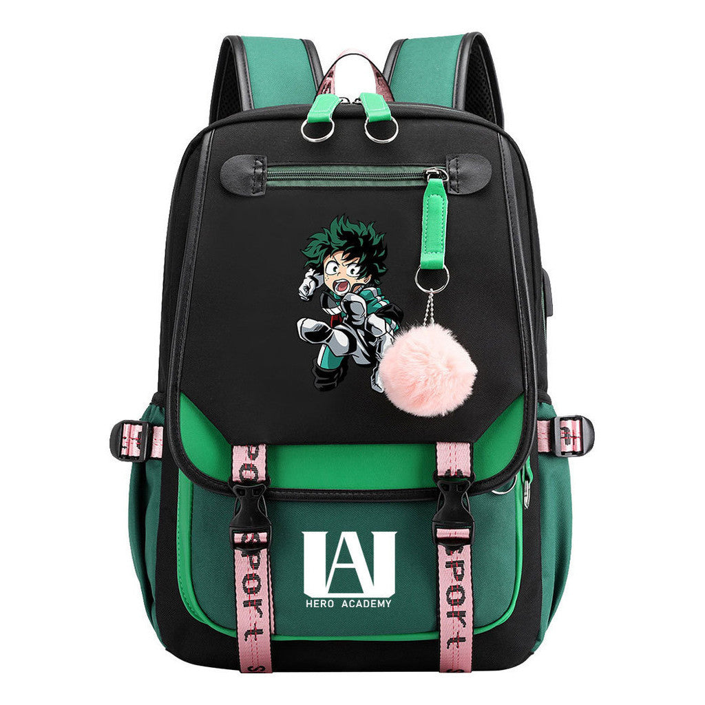 Comics My Heroes Academy Usb Student Backpack Casual Ribbon Flip Backpack
