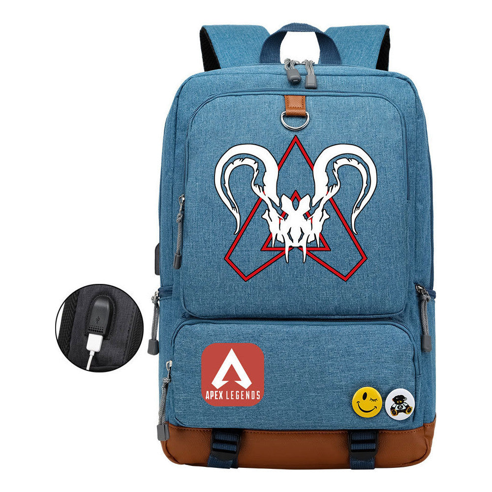 Apex Hero Print Usb Youth School Bag Leisure Travel Backpack