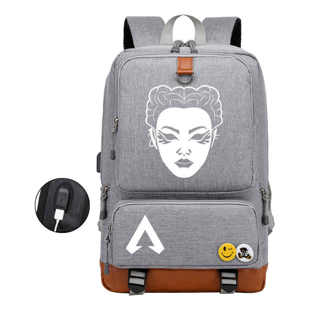 Apex Hero Print Usb Student Backpack For Leisure Travel Backpack
