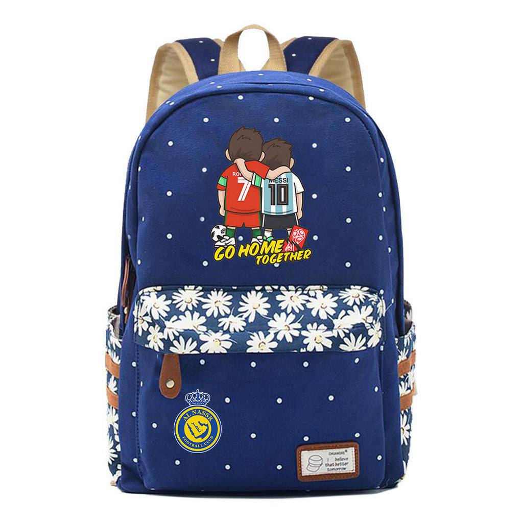 Football Star Cristiano Ronaldo Printed Student Backpack, Floral Casual Backpack