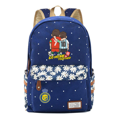 Football Star Cristiano Ronaldo Printed Student Backpack, Floral Casual Backpack