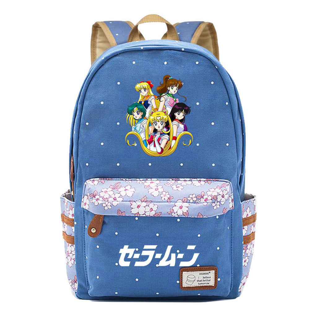 Anime Peripheral Beautiful Girl Warrior Student Backpack, Floral Casual Backpack