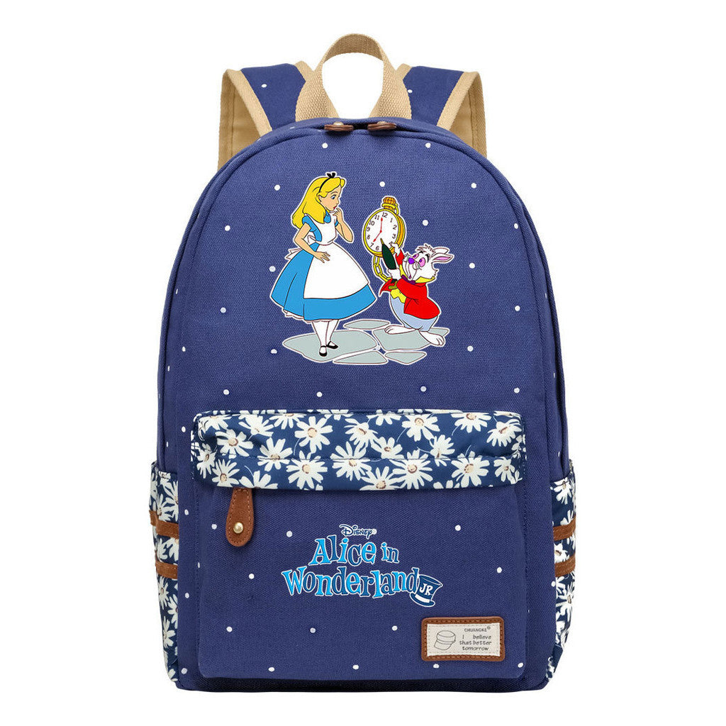 Anime Cartoon Cheshire Cat Print Youth Student Backpack With Floral Casual Backpack