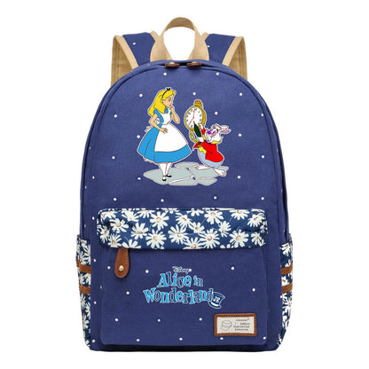 Anime Cartoon Cheshire Cat Print Youth Student Backpack With Floral Casual Backpack