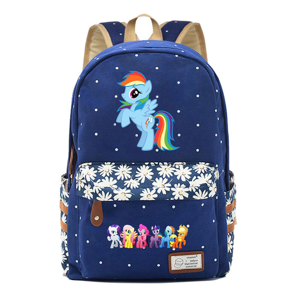 Pony Rainbow Unicorn Student School Bag Fragmented Canvas Girl Backpack