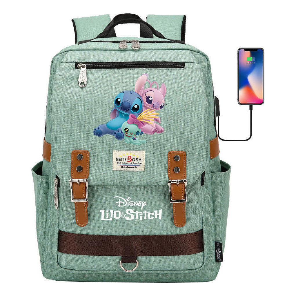Anime Star Baby Stitch Printed Youth Student School Bag Casual Magnetic Buckle Backpack