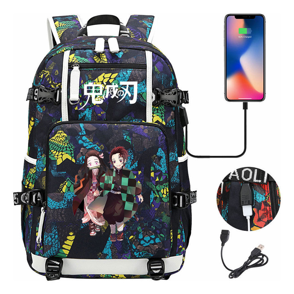 Cartoon Printed Usb Large Capacity Youth Student Backpack For Men And Women's Leisure Travel Backpack